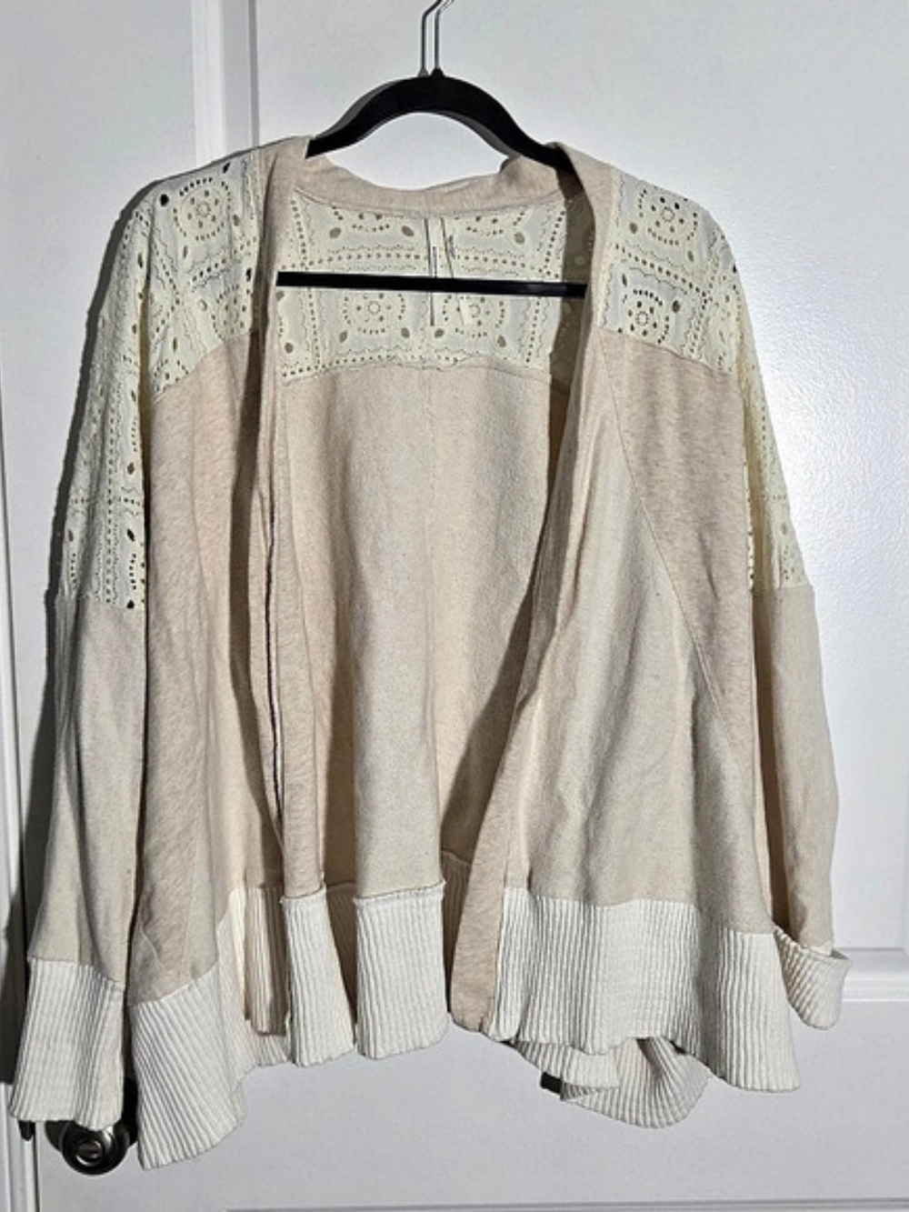 Anthropologie Eyelet Knit Cardigan in Cream & Beige Size Medium